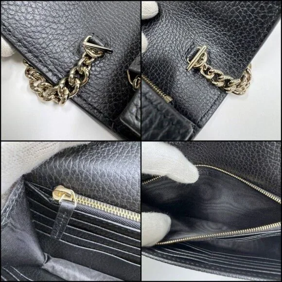 Gucci Interlocking Chain Wallet Black Leather Gold - Picture 6 of 7